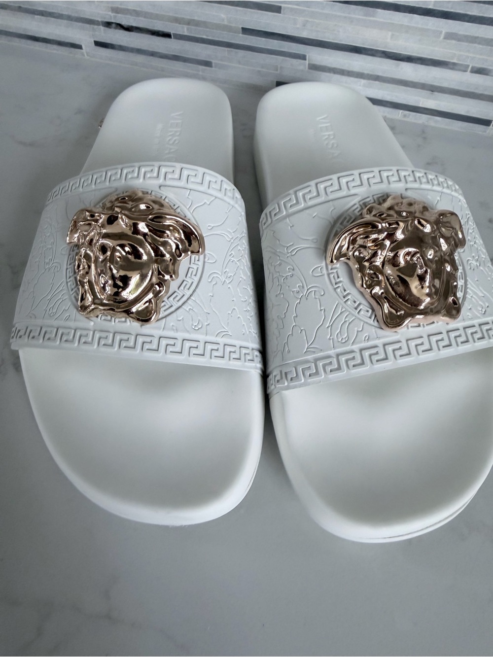 Versace White Slides with Gold Medusa Plaques size 11 - Picture 12 of 16